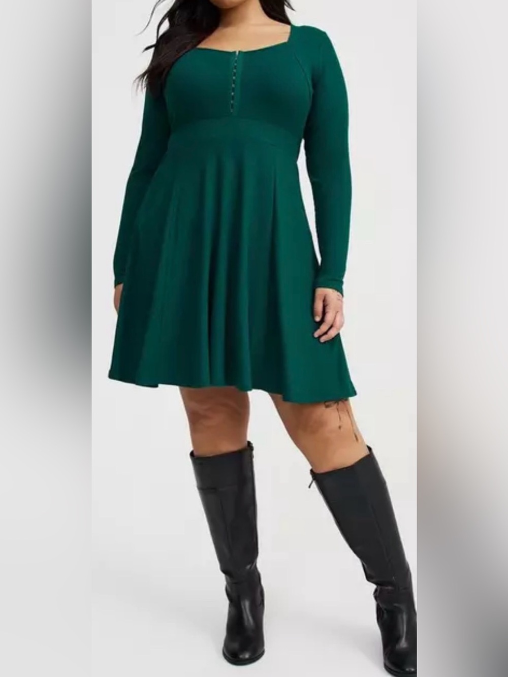 NWT Torrid Waffle Skater Mini Dress Size 3X Long Sleeve Stretch Forest Green